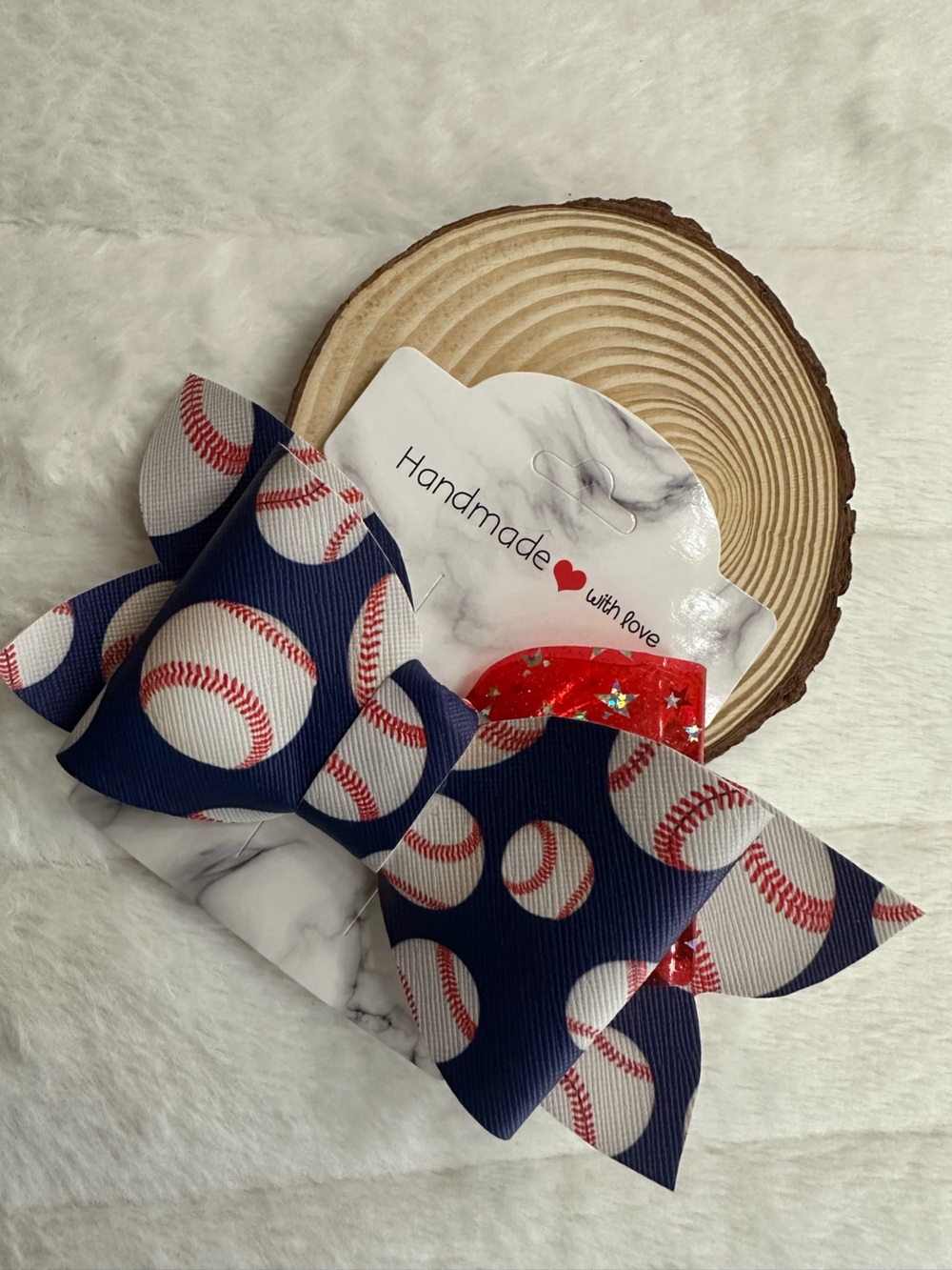 Kids Navy Baseball Bow -